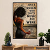 African American Afro Poster | Gift for Black Girl | Juneteenth Day Room Wall Art - Black Queen Loves Music Wine