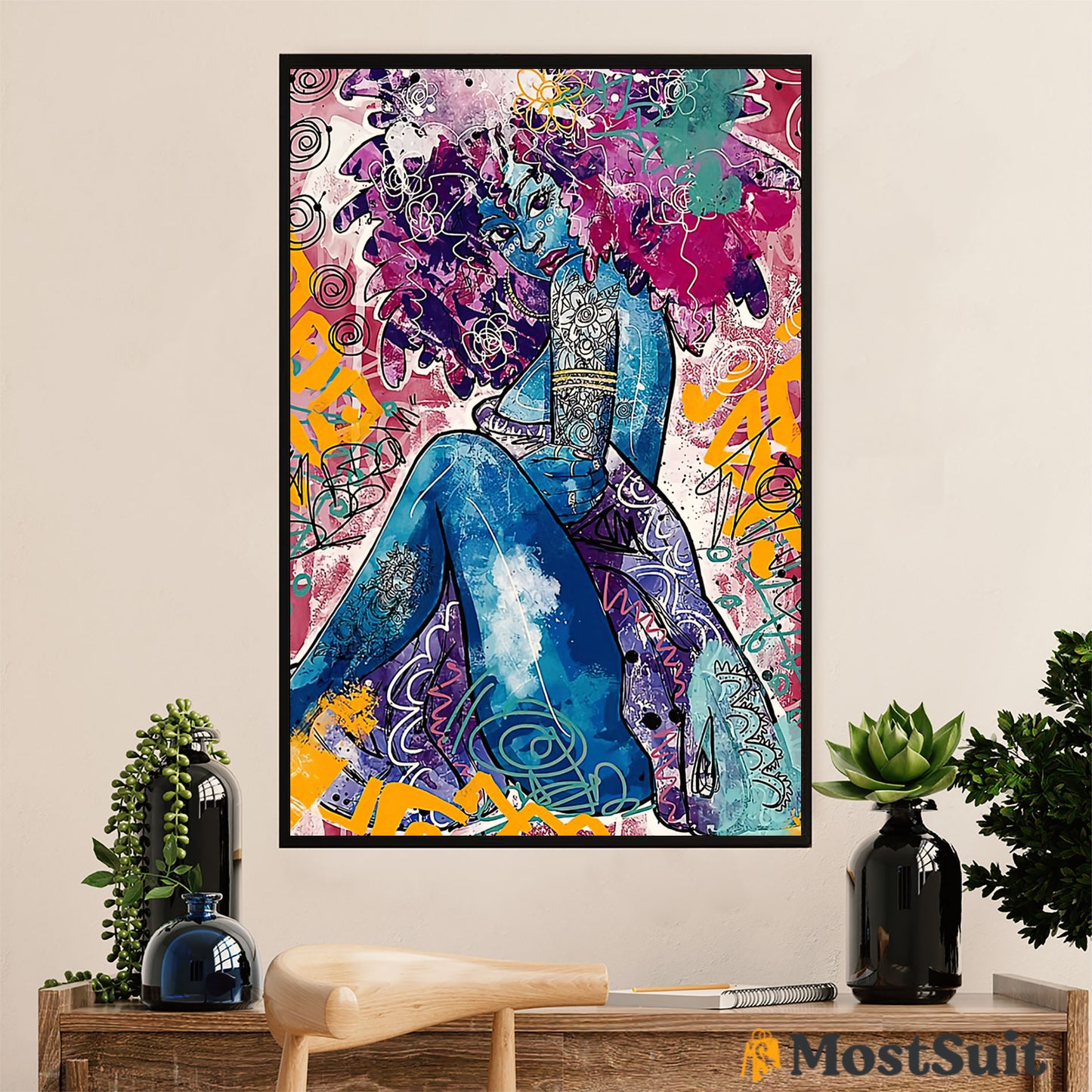 African American Afro Poster | Gift for Black Girl | Juneteenth Day Room Wall Art - Pretty Black Woman