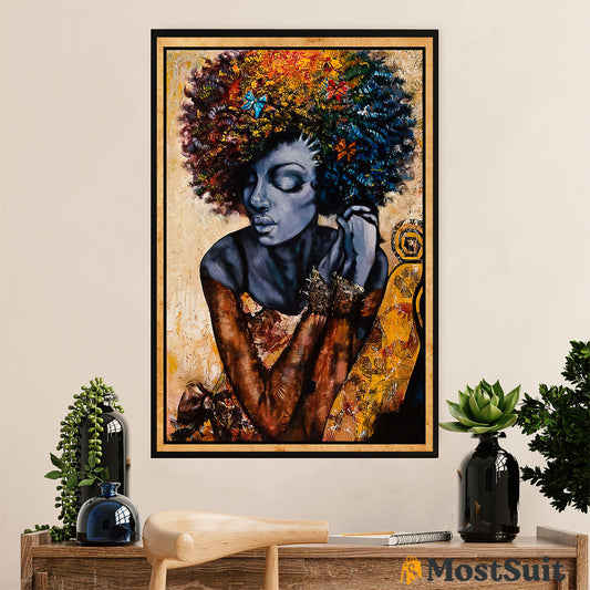 African American Afro Poster | Gift for Black Girl | Juneteenth Day Room Wall Art - Black Woman Painting