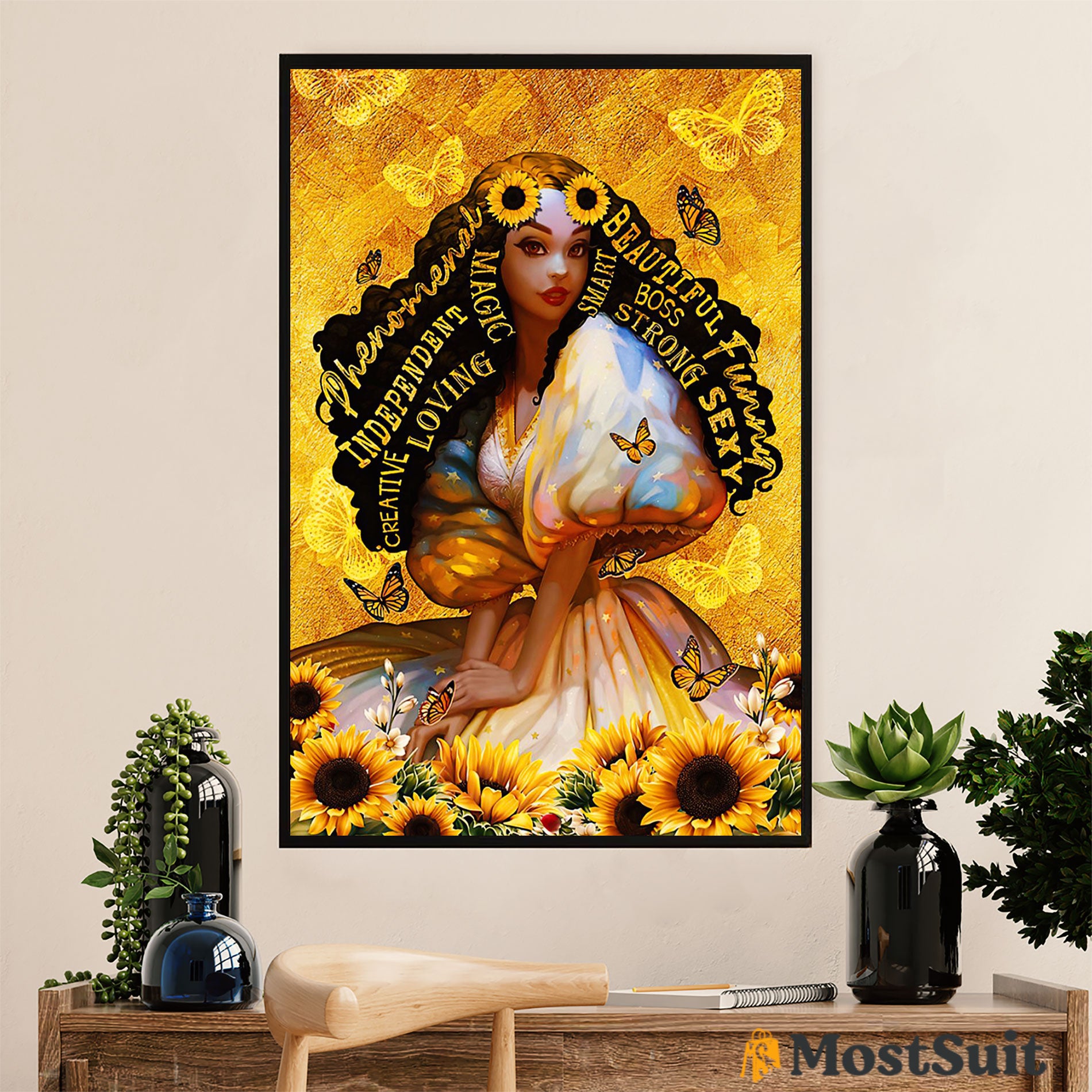 African American Afro Poster | Gift for Black Girl | Juneteenth Day Room Wall Art - Sunflower Phenomenal