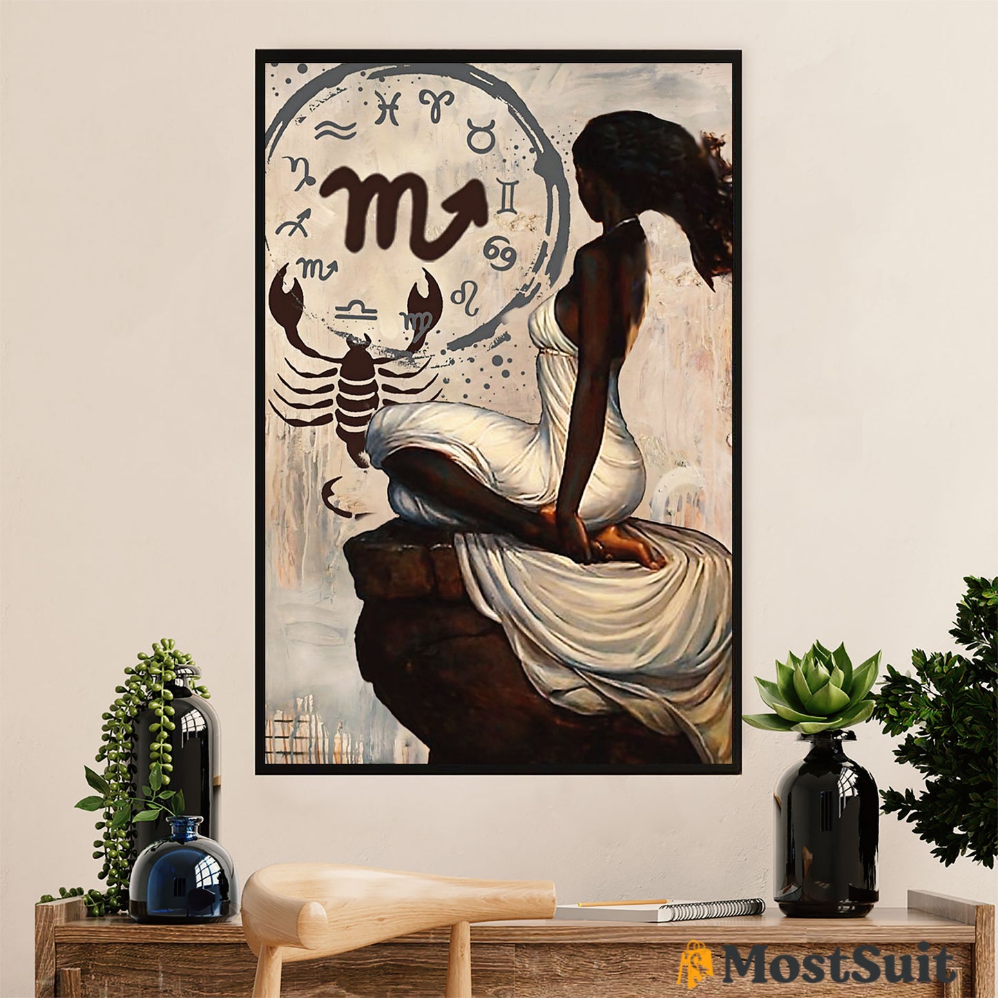 African American Afro Poster | Gift for Black Girl | Juneteenth Day Room Wall Art - Scorpion Zodiac Black Woman