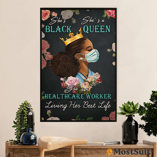 African American Afro Poster | Gift for Black Girl | Juneteenth Day Room Wall Art - Black Queen Healthcare Worker