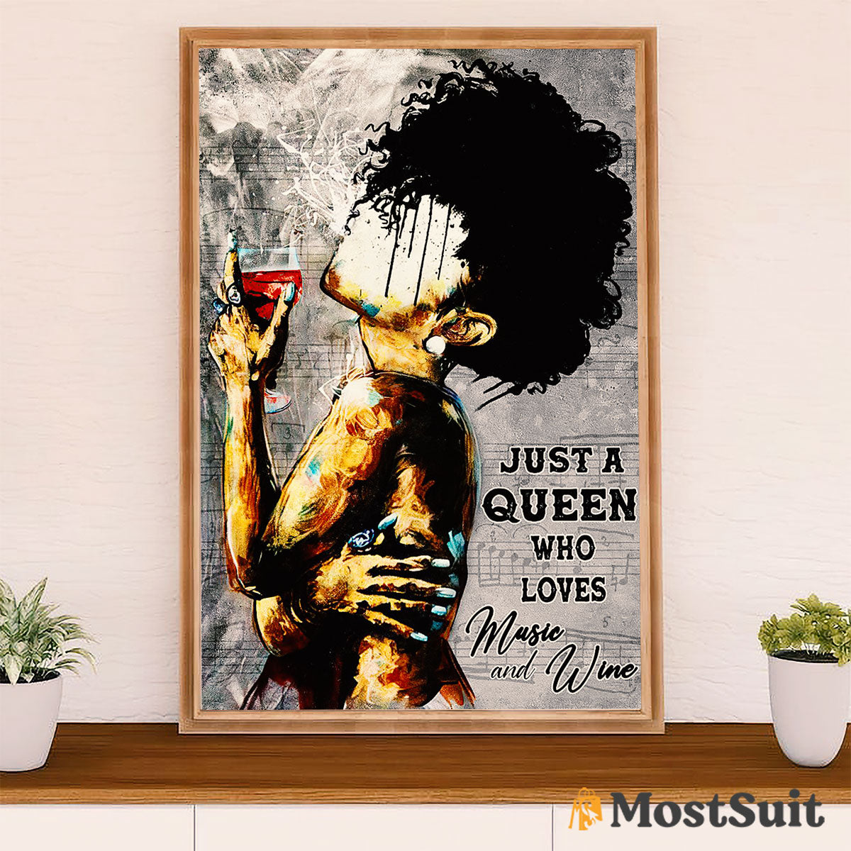 African American Afro Poster | Gift for Black Girl | Juneteenth Day Room Wall Art - Black Queen Music Wine