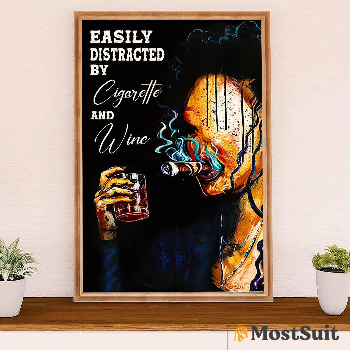 African American Afro Poster | Gift for Black Girl | Juneteenth Day Room Wall Art - Distracted By Cigarette Wine