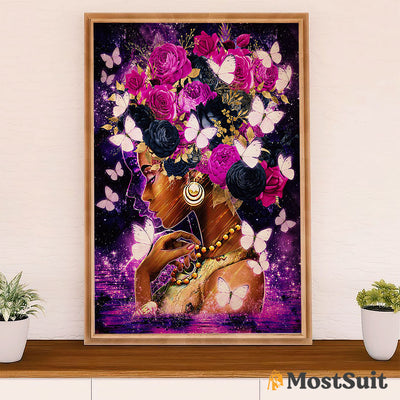 African American Afro Poster | Gift for Black Girl | Juneteenth Day Room Wall Art - Black Woman Flowers