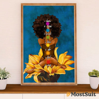 African American Afro Poster | Gift for Black Girl | Juneteenth Day Room Wall Art - Black Woman Yoga Flower