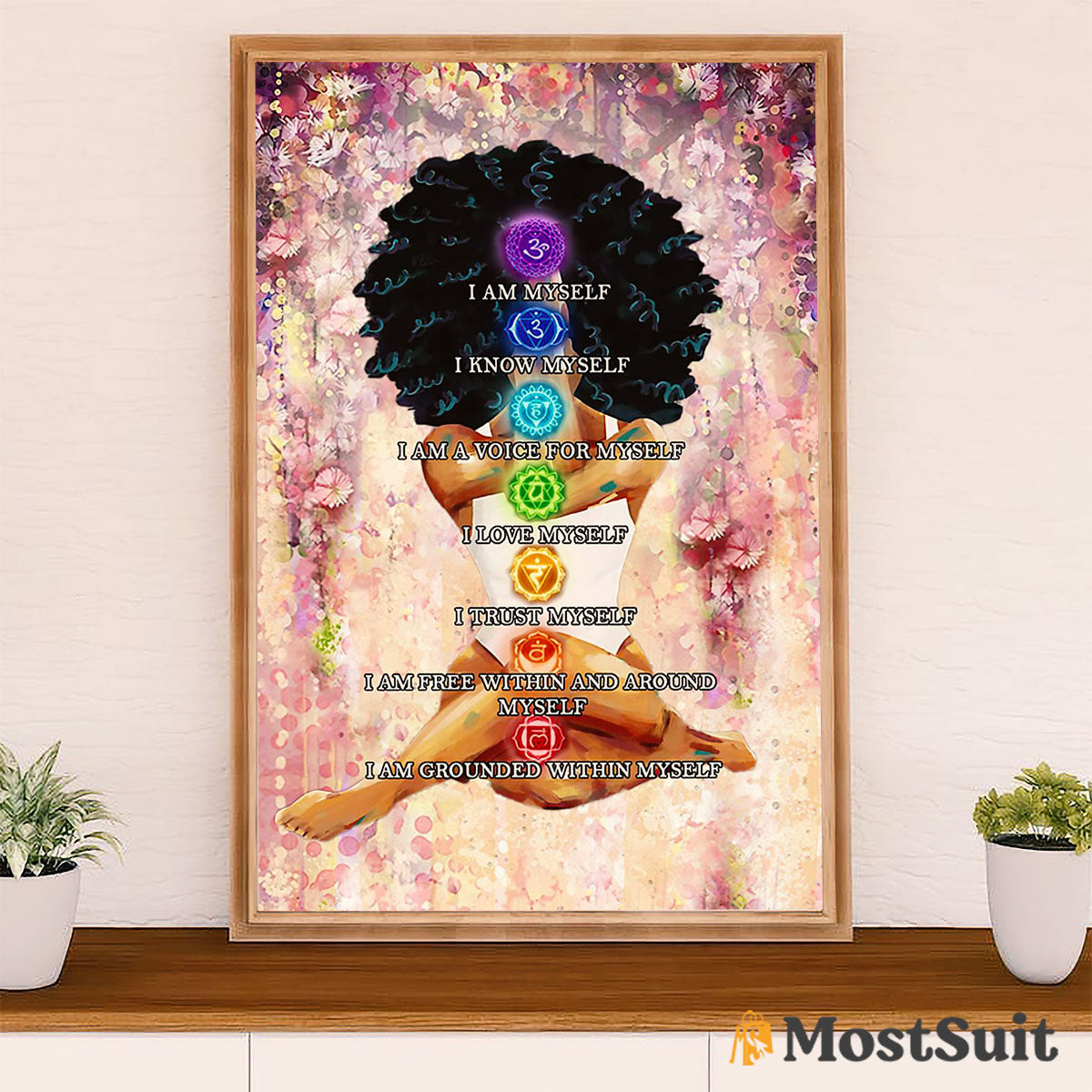 African American Afro Poster | Gift for Black Girl | Juneteenth Day Room Wall Art - Black Woman Yoga Chakra