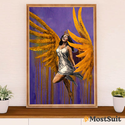 African American Afro Poster | Gift for Black Girl | Juneteenth Day Room Wall Art - Black Woman Golden Wing