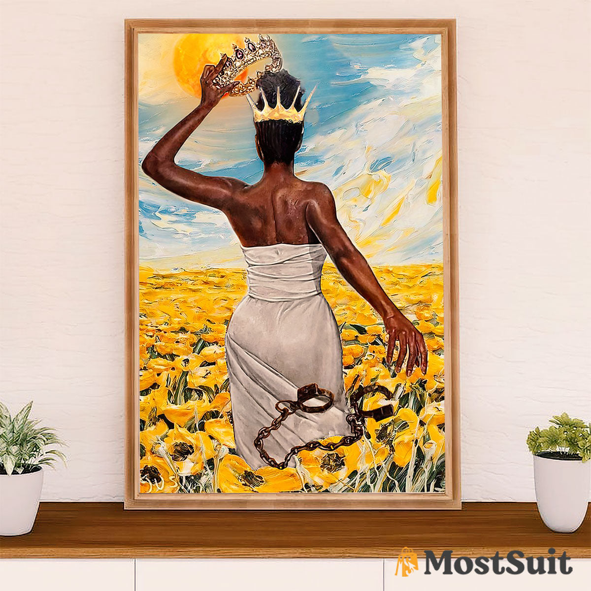 African American Afro Poster | Gift for Black Girl | Juneteenth Day Room Wall Art - Black Queen Sunflower