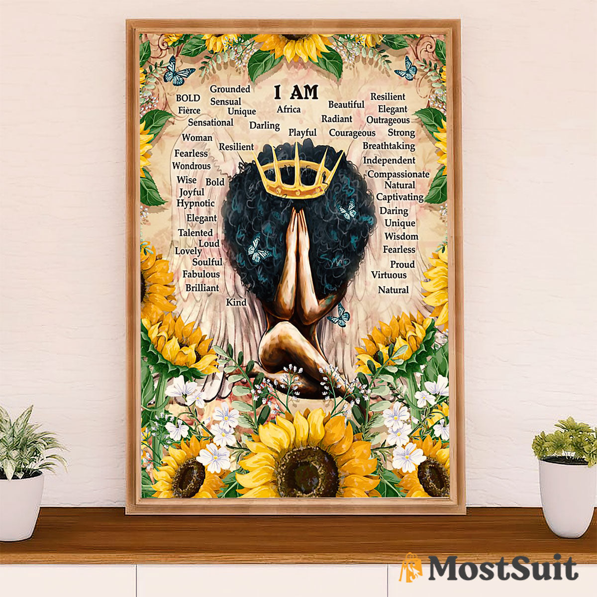 African American Afro Poster | Gift for Black Girl | Juneteenth Day Room Wall Art - Sunflower Wings Black Princess
