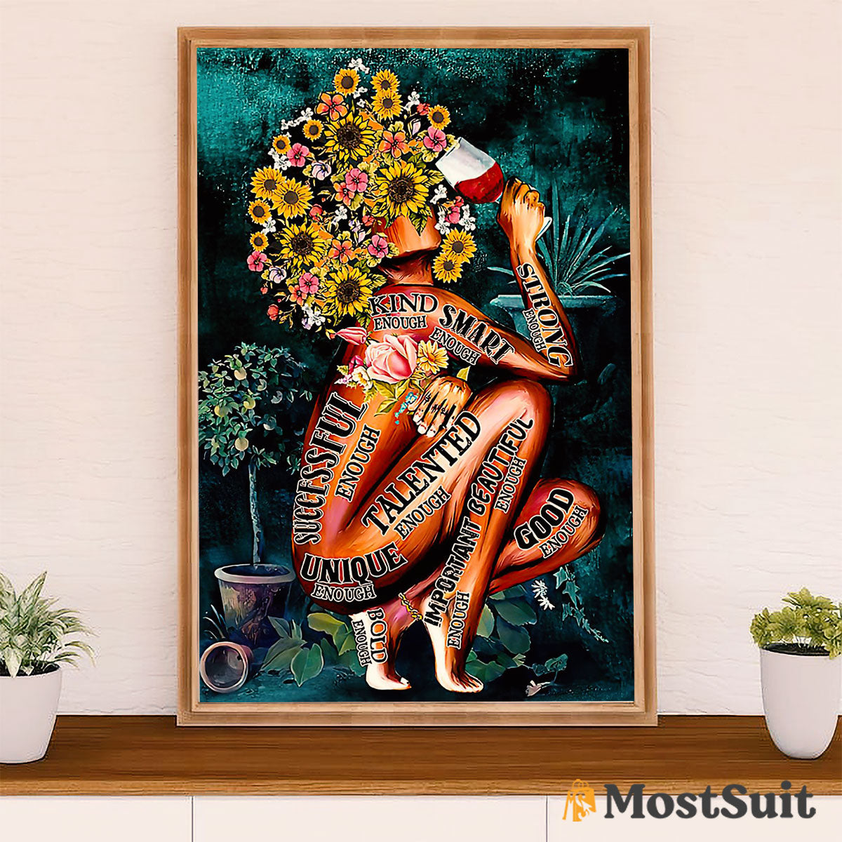 African American Afro Poster | Gift for Black Girl | Juneteenth Day Room Wall Art - Wine Flowers