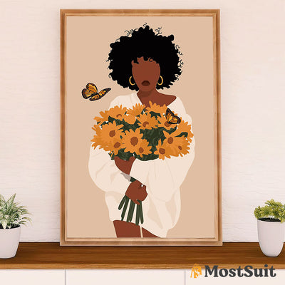 African American Afro Poster | Gift for Black Girl | Juneteenth Day Room Wall Art - Butterfly Sunflowers