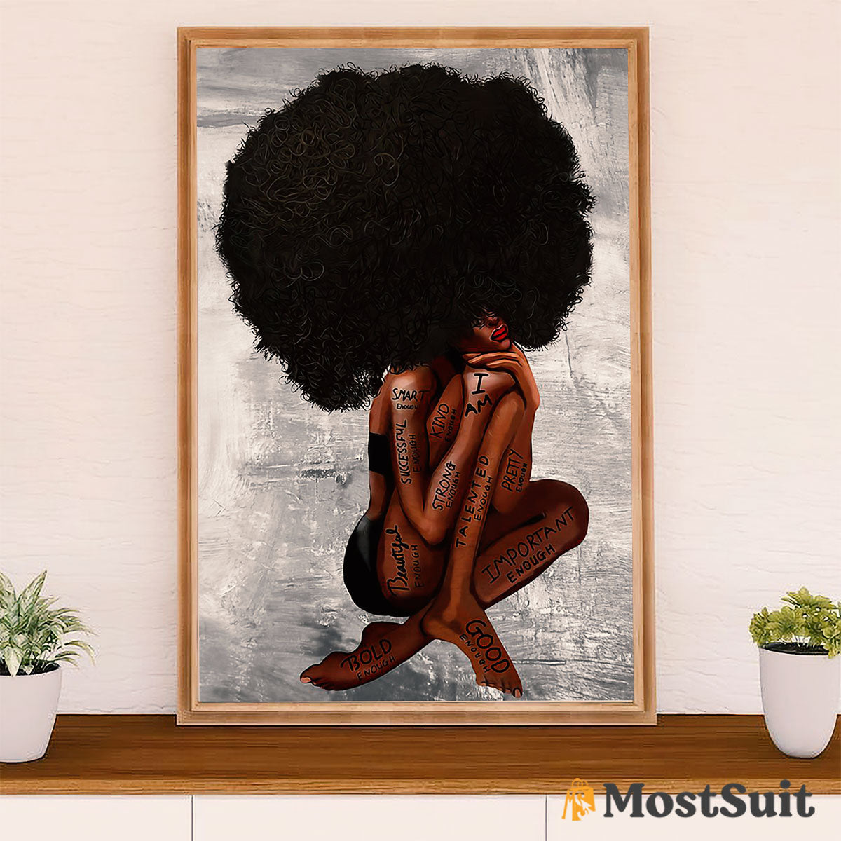 African American Afro Poster | Gift for Black Girl | Juneteenth Day Room Wall Art - I Am Strong