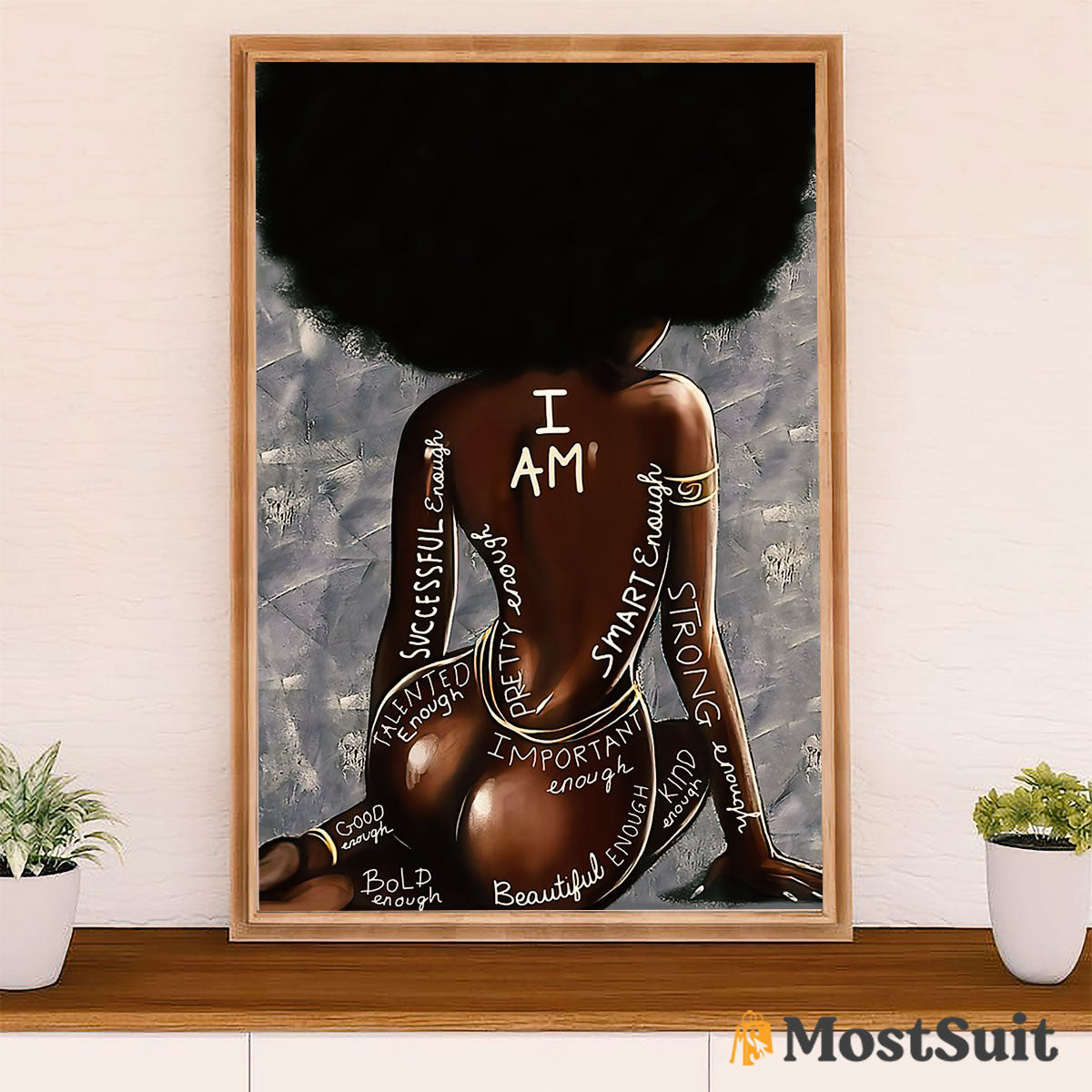 African American Afro Poster | Gift for Black Girl | Juneteenth Day Room Wall Art - I Am Beautiful Enough