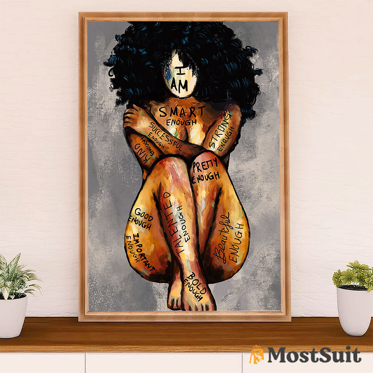 African American Afro Poster | Gift for Black Girl | Juneteenth Day Room Wall Art - I Am Pretty Enough