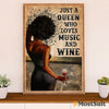 African American Afro Poster | Gift for Black Girl | Juneteenth Day Room Wall Art - Black Queen Loves Music Wine