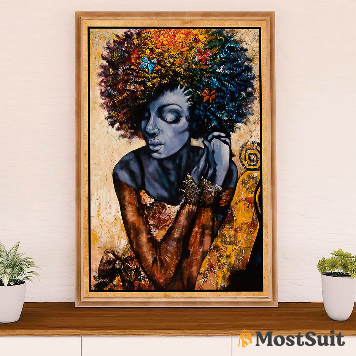African American Afro Poster | Gift for Black Girl | Juneteenth Day Room Wall Art - Black Woman Painting