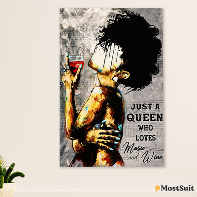 African American Afro Poster | Gift for Black Girl | Juneteenth Day Room Wall Art - Black Queen Music Wine