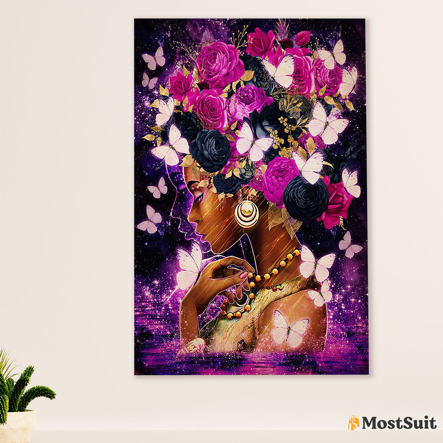 African American Afro Poster | Gift for Black Girl | Juneteenth Day Room Wall Art - Black Woman Flowers