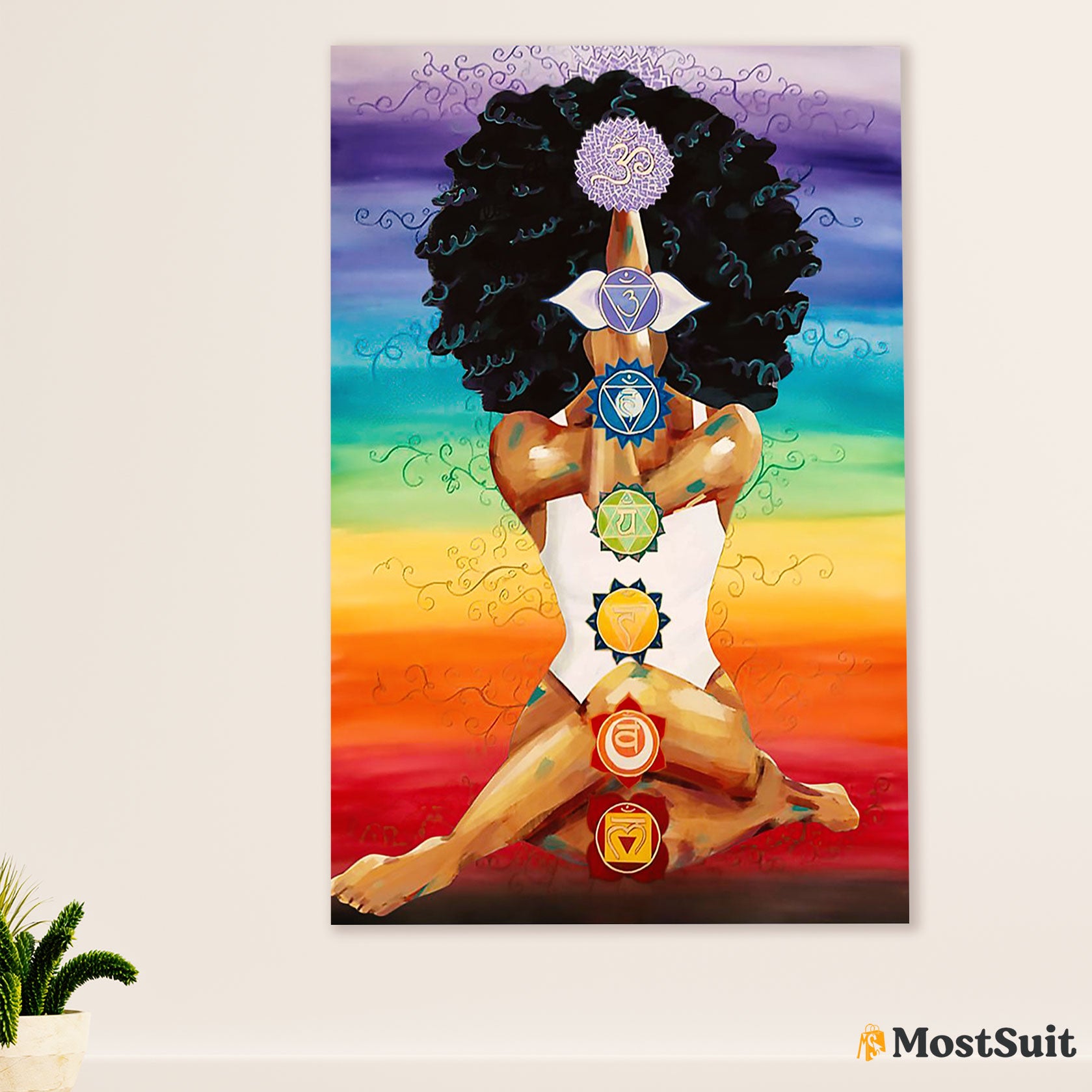 African American Afro Poster | Gift for Black Girl | Juneteenth Day Room Wall Art - Black Woman Yoga Chakra