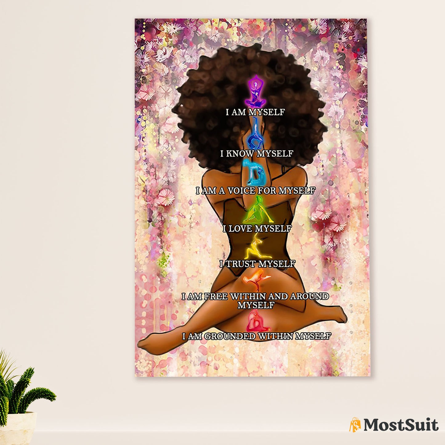 African American Afro Poster | Gift for Black Girl | Juneteenth Day Room Wall Art - Black Woman Yoga Chakra