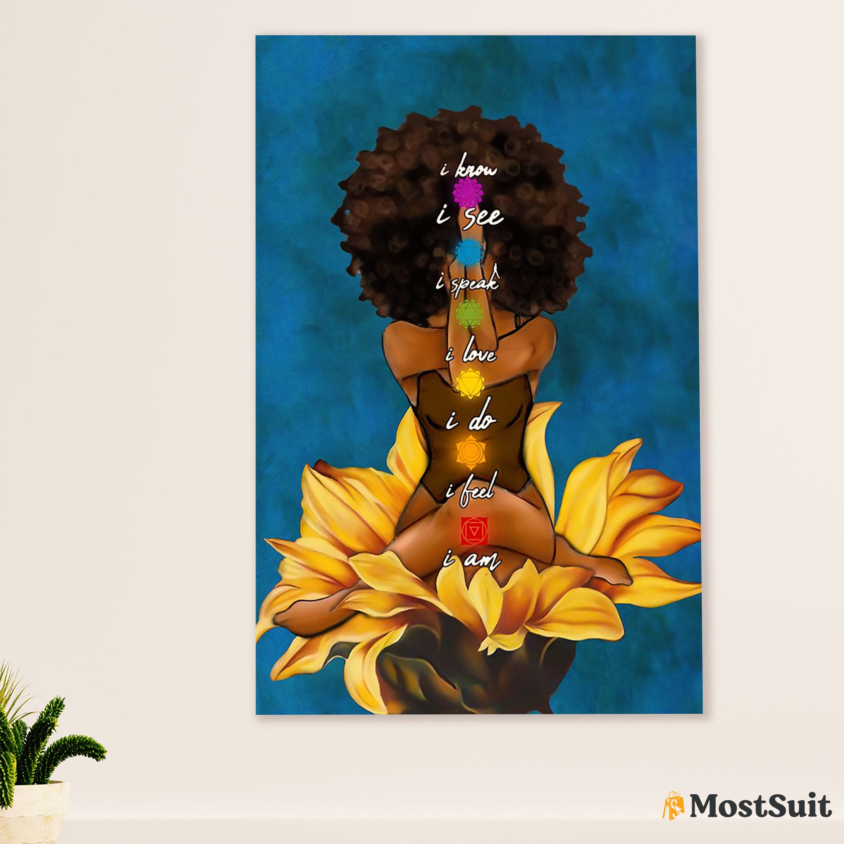 African American Afro Poster | Gift for Black Girl | Juneteenth Day Room Wall Art - Black Woman Yoga Flower