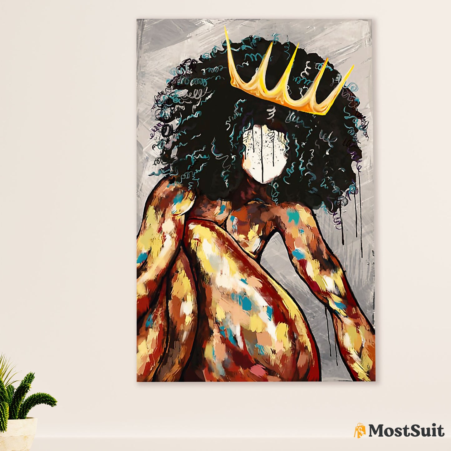 African American Afro Poster | Gift for Black Girl | Juneteenth Day Room Wall Art - Black Queen