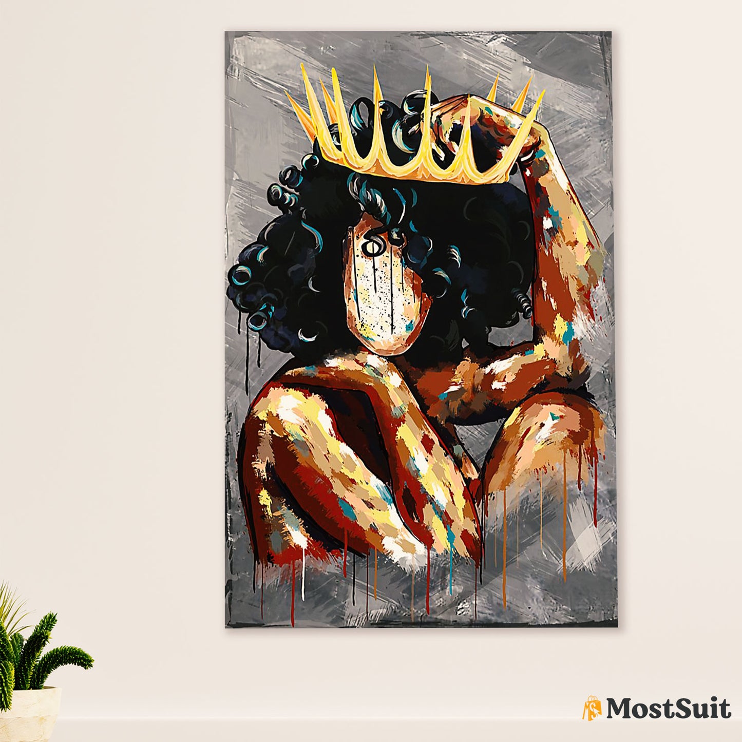 African American Afro Poster | Gift for Black Girl | Juneteenth Day Room Wall Art - Black Queen Afro