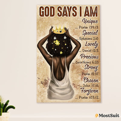 African American Afro Poster | Gift for Black Girl | Juneteenth Day Room Wall Art - God Says I Am Unique