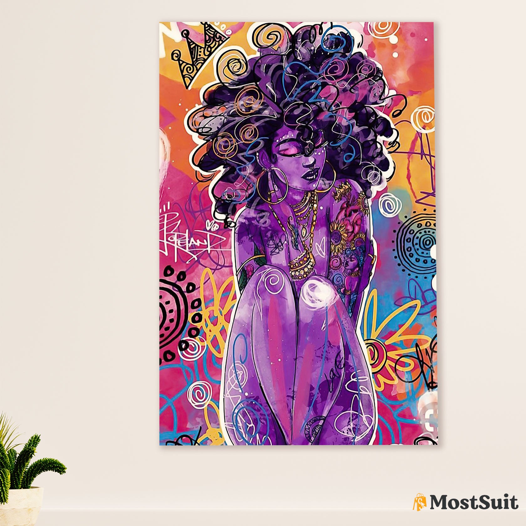 African American Afro Poster | Gift for Black Girl | Juneteenth Day Room Wall Art - Colourful Black Girl