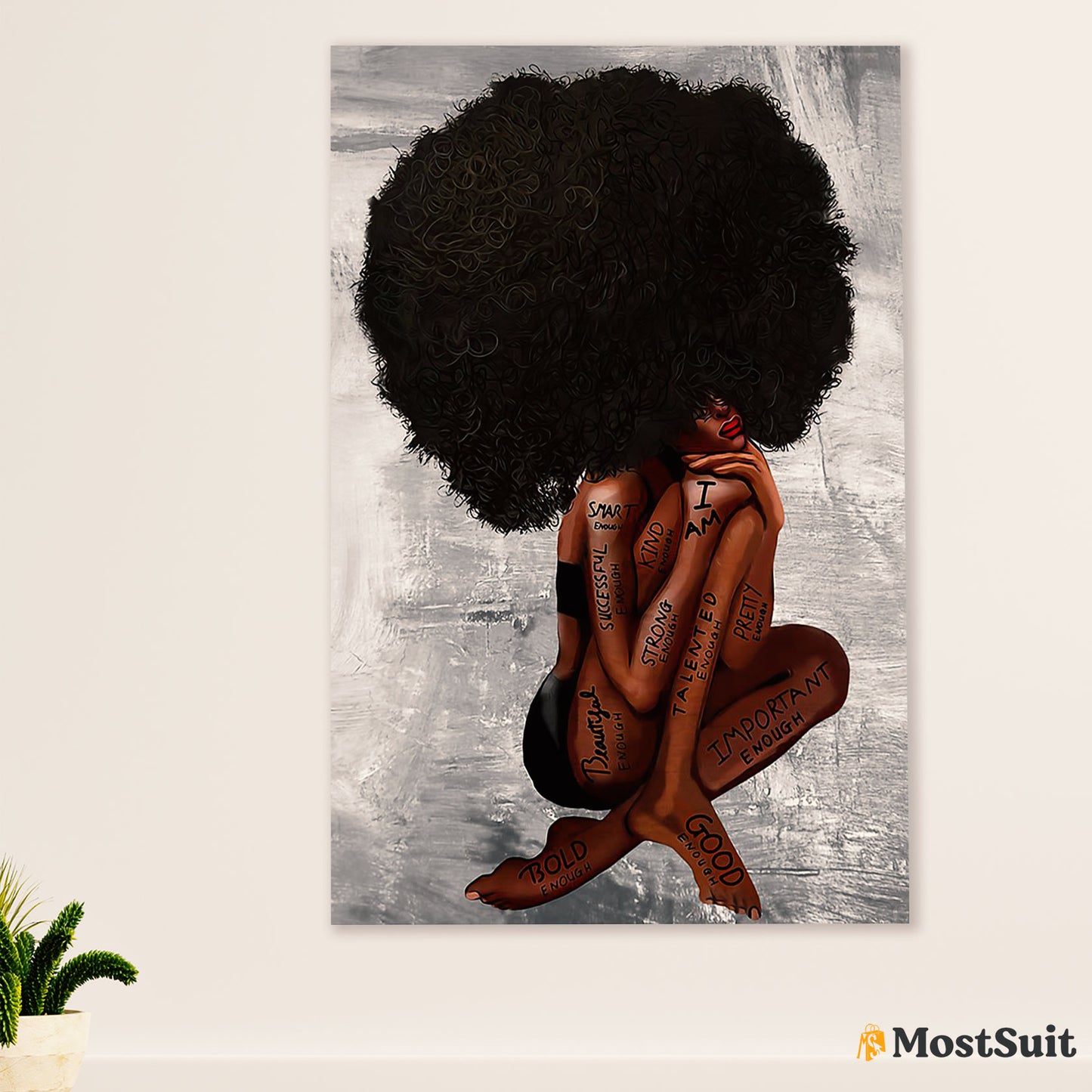 African American Afro Poster | Gift for Black Girl | Juneteenth Day Room Wall Art - I Am Strong