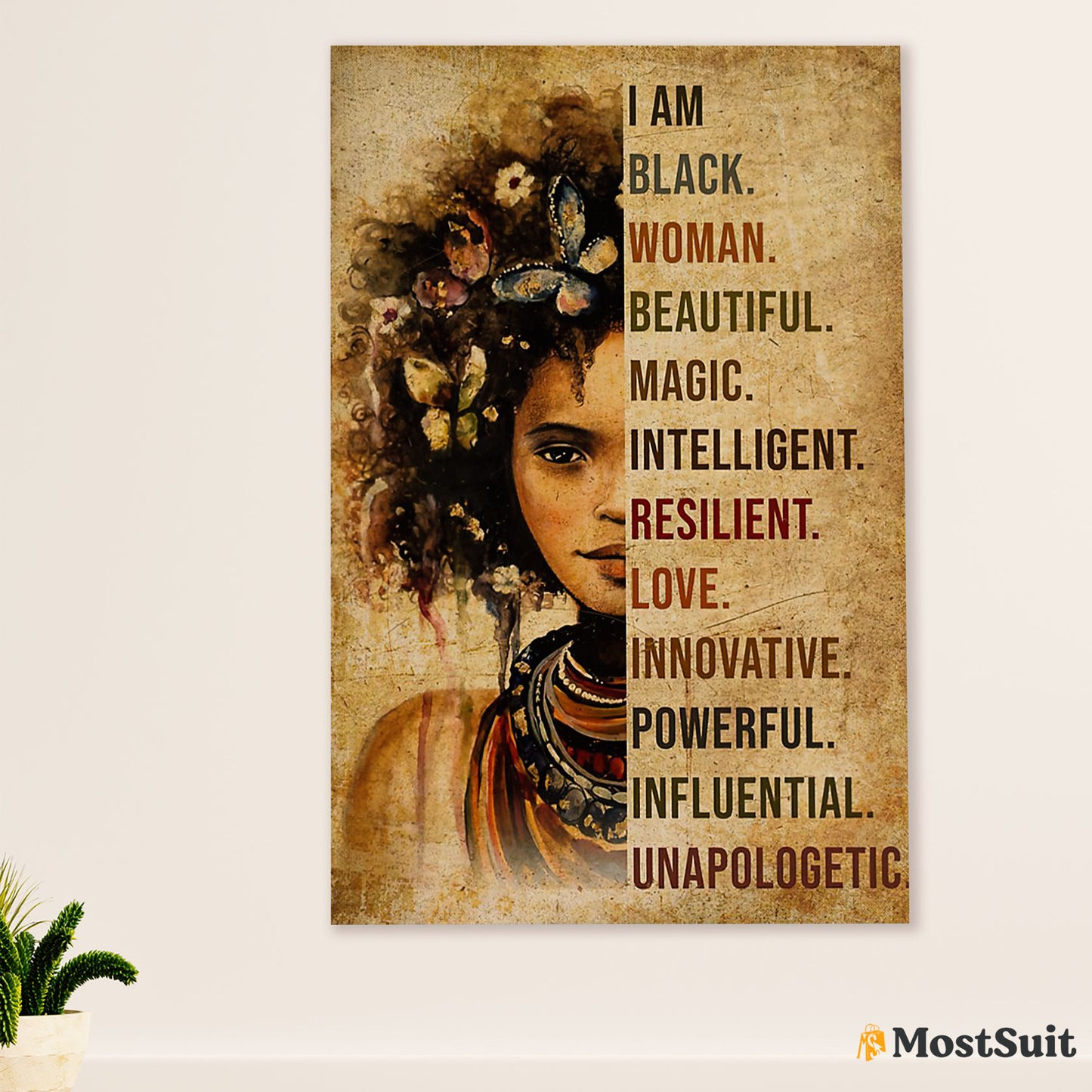 African American Afro Poster | Gift for Black Girl | Juneteenth Day Room Wall Art - I Am Black Woman
