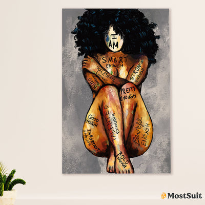 African American Afro Poster | Gift for Black Girl | Juneteenth Day Room Wall Art - I Am Pretty Enough