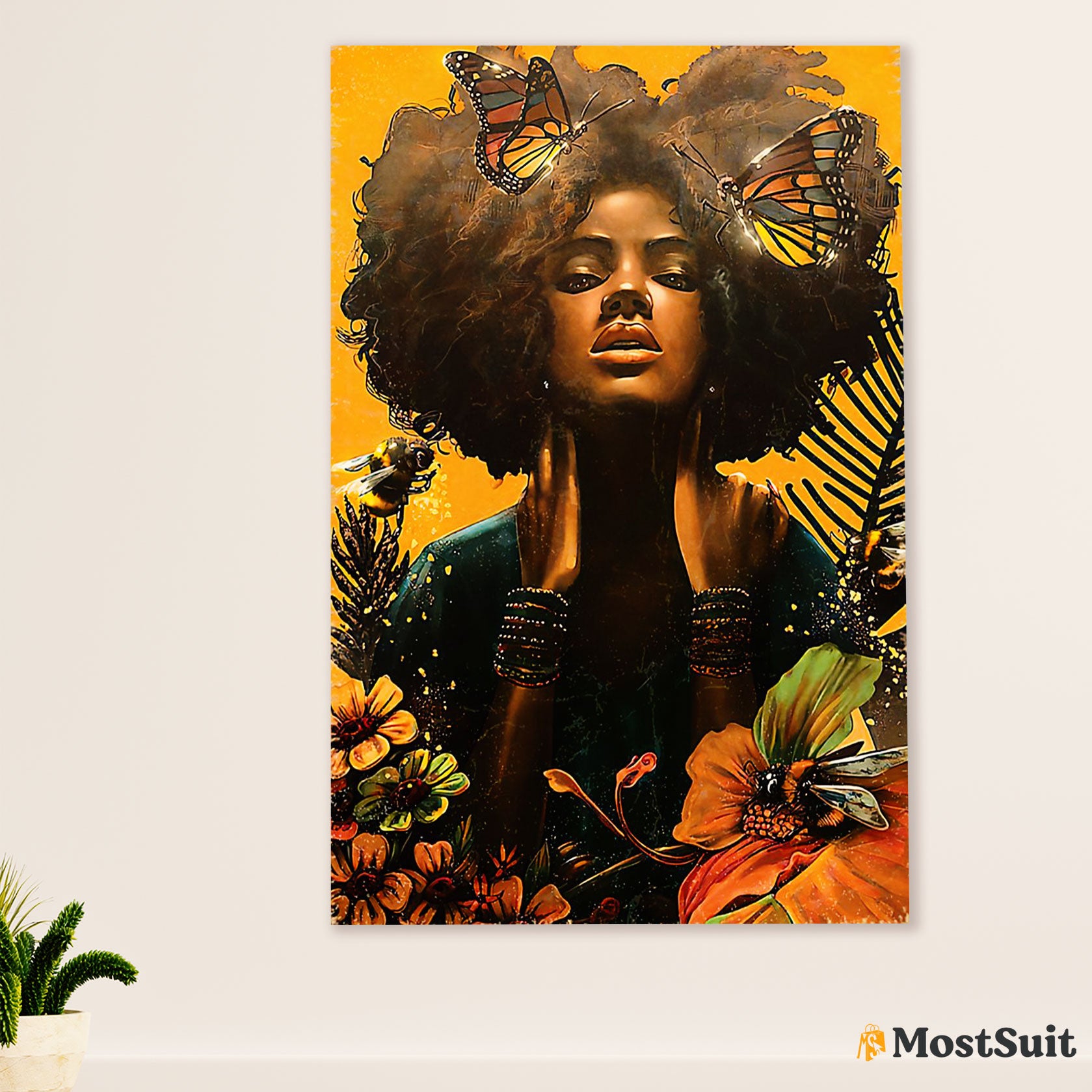 African American Afro Poster | Gift for Black Girl | Juneteenth Day Room Wall Art - Black Woman Potrait