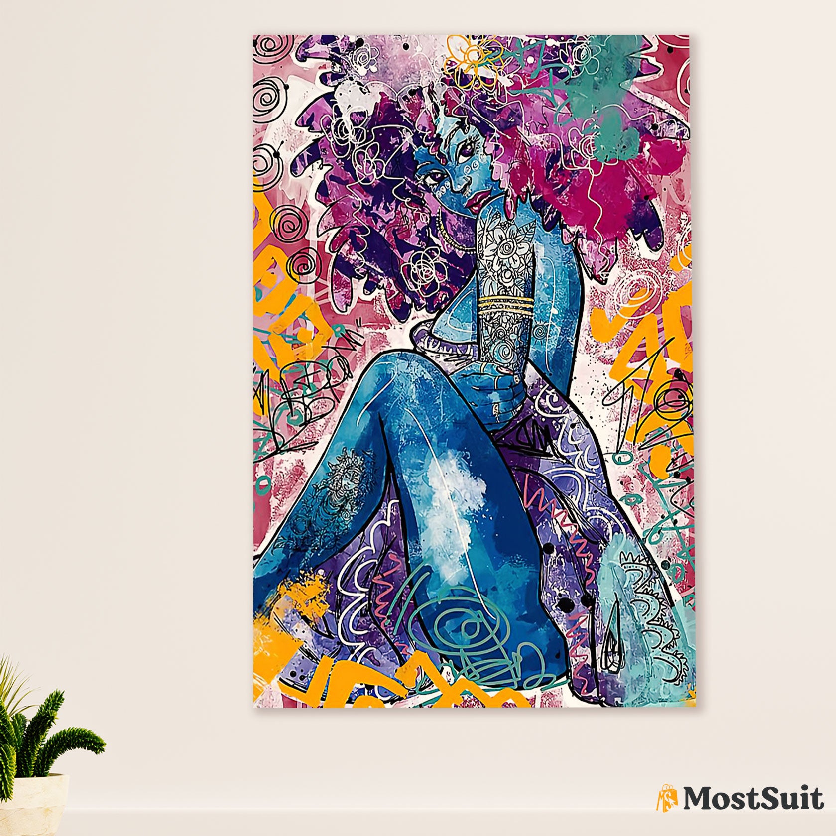 African American Afro Poster | Gift for Black Girl | Juneteenth Day Room Wall Art - Pretty Black Woman