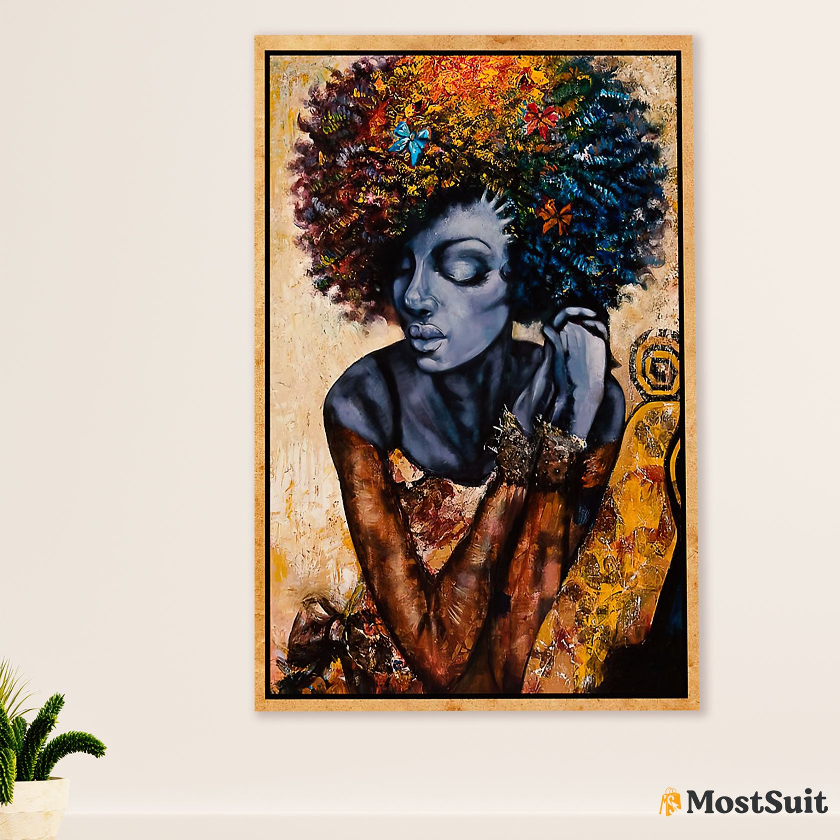African American Afro Poster | Gift for Black Girl | Juneteenth Day Room Wall Art - Black Woman Painting