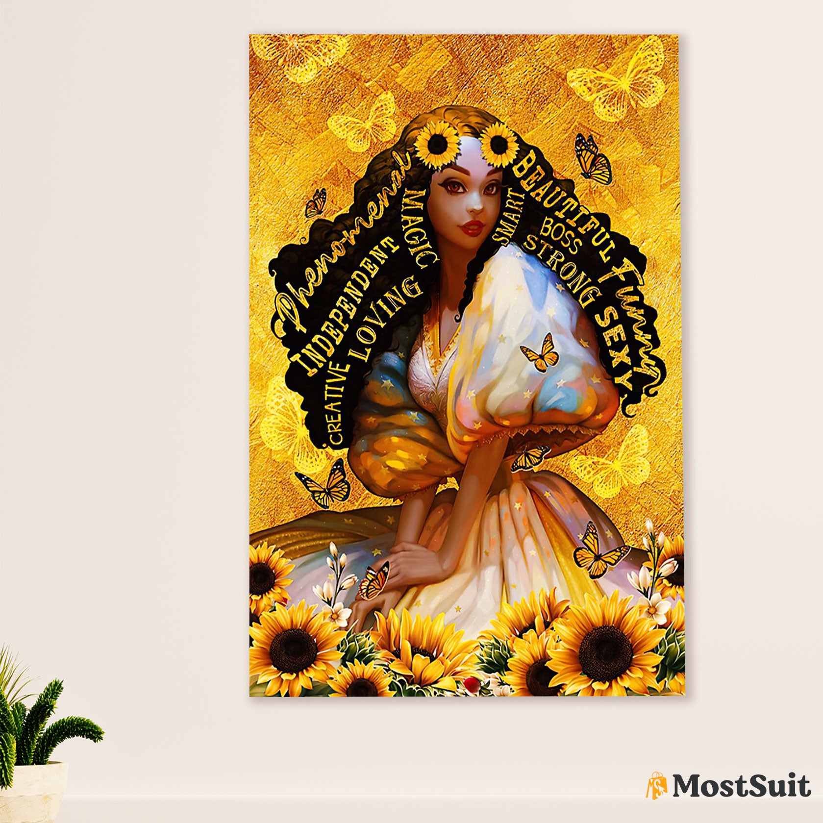 African American Afro Poster | Gift for Black Girl | Juneteenth Day Room Wall Art - Sunflower Phenomenal