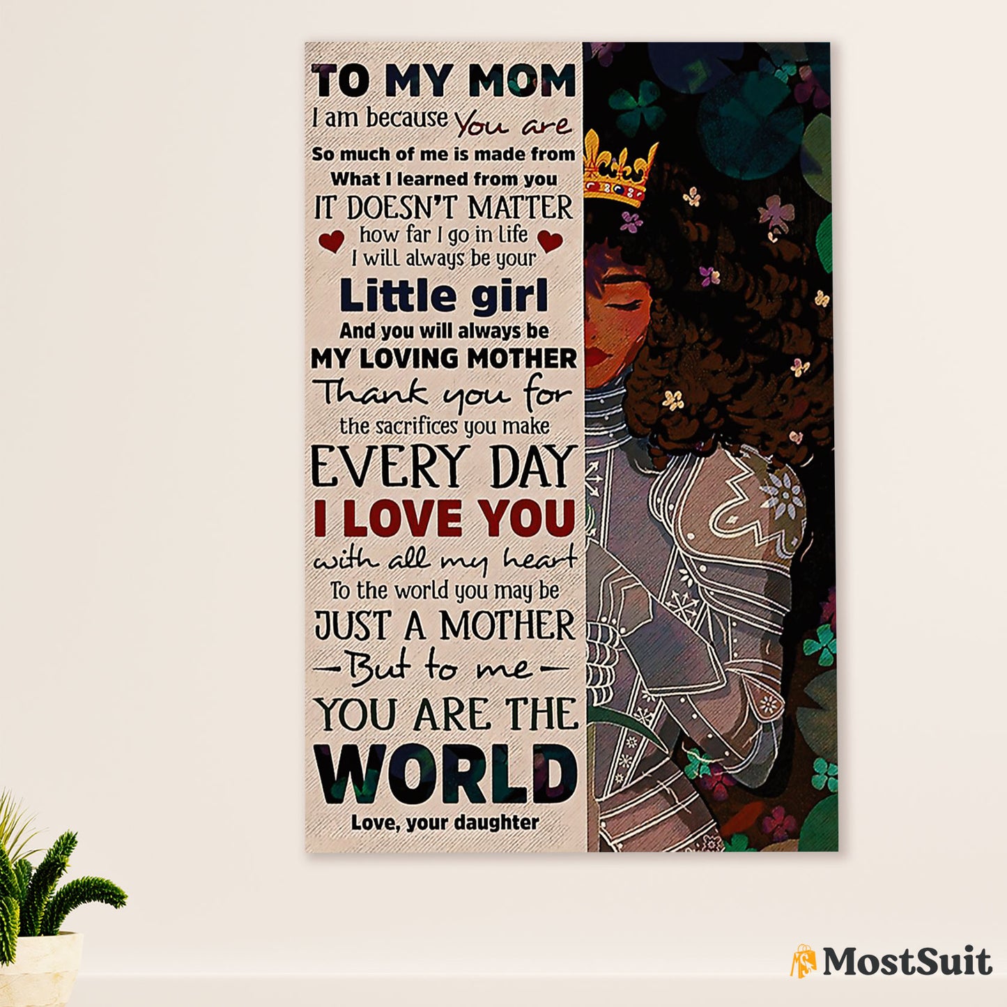 African American Afro Poster | Gift for Black Girl | Juneteenth Day Room Wall Art - From Daughter To My Black Mom