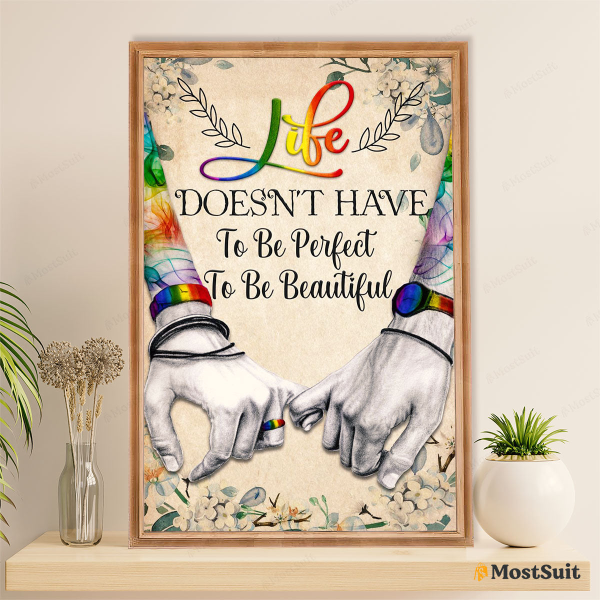LGBT Gay Pride Month Poster Room Wall Art | Couple Hand Life