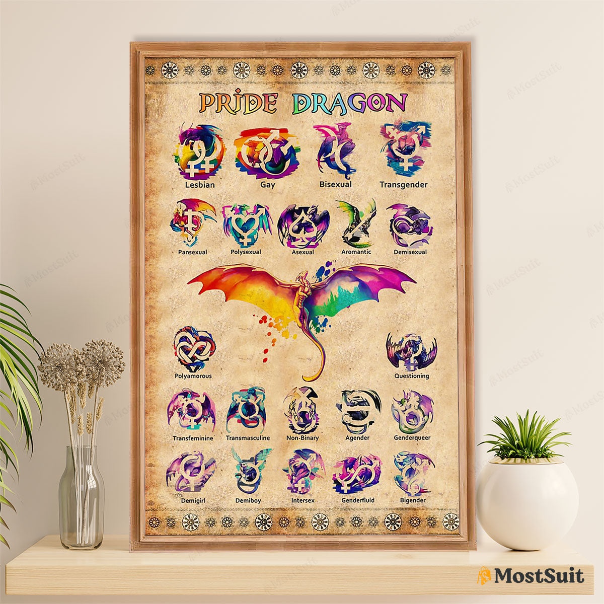 LGBT Gay Pride Month Poster Room Wall Art | Gay Pride Dragon