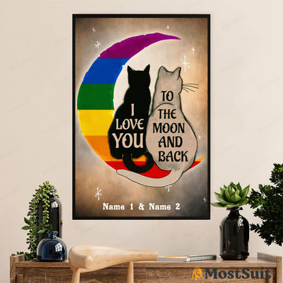 Customized Personalized Name LGBT Gay Pride Month Poster Room Wall Art | Couple Cat