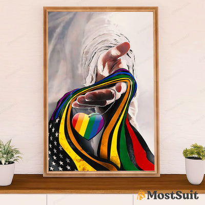 LGBT Gay Pride Month Poster Room Wall Art | Jesus Hand Colorful Flag