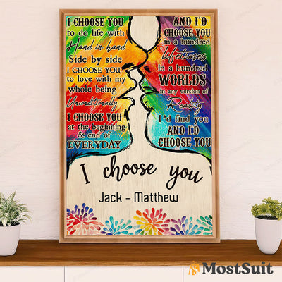 Customized Personalized Name LGBT Gay Pride Month Poster Room Wall Art | Couple Love I Choose You