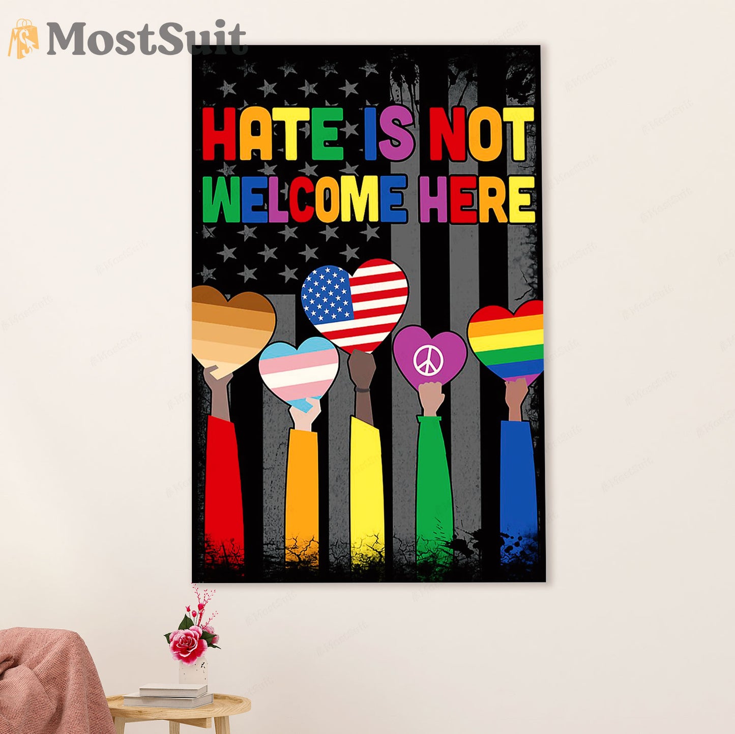 LGBT Gay Pride Month Poster Room Wall Art | American Hate Is Not Welcome