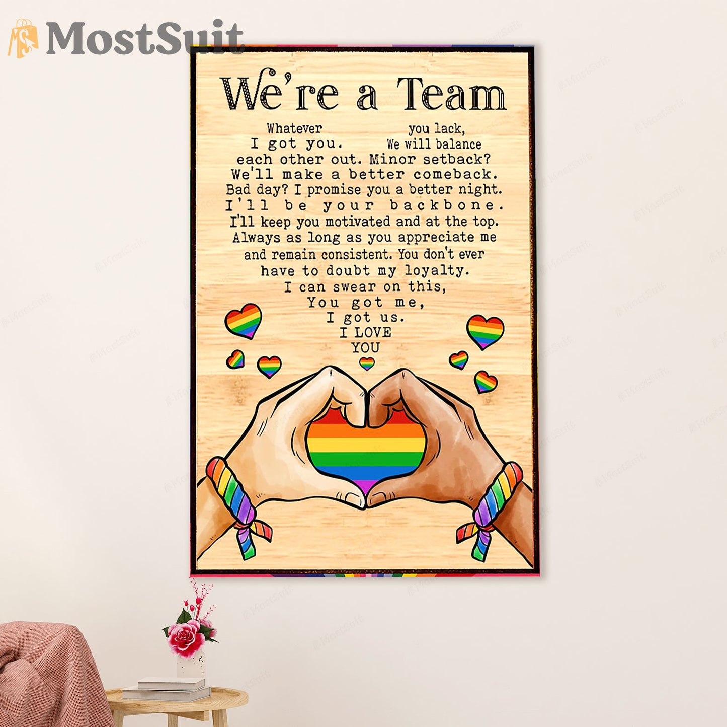LGBT Gay Pride Month Poster Room Wall Art | Couple Love We are A Team