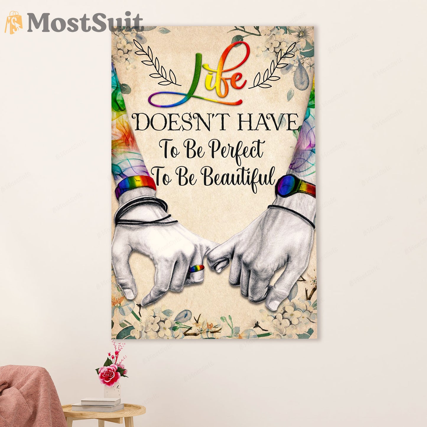 LGBT Gay Pride Month Poster Room Wall Art | Couple Hand Life