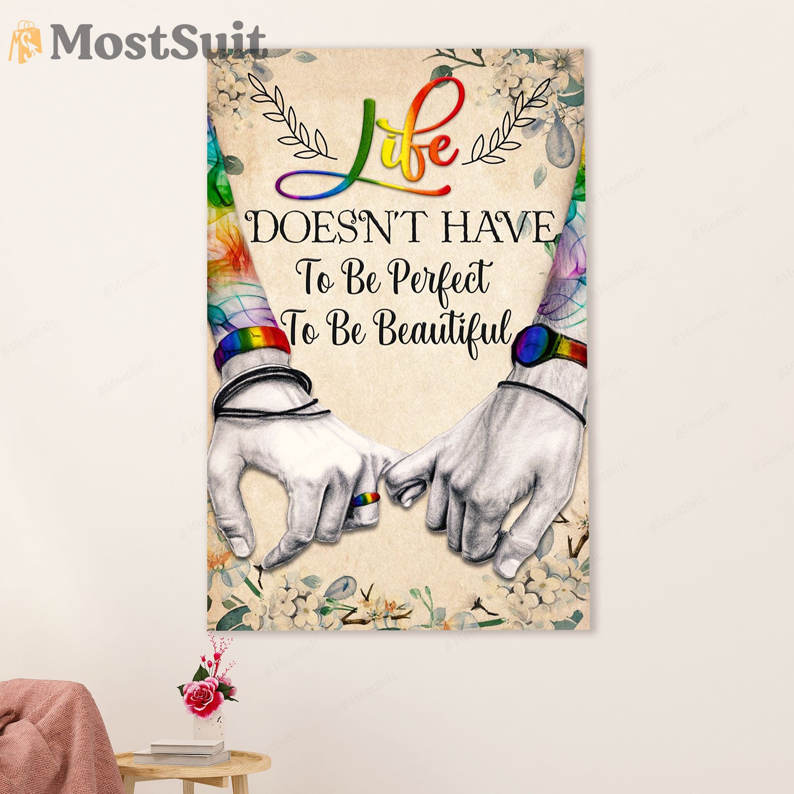 LGBT Gay Pride Month Poster Room Wall Art | Couple Hand Life