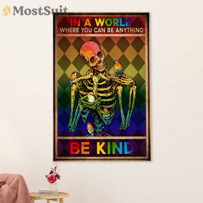LGBT Gay Pride Month Poster Room Wall Art | Vintage Skeleton Be Kind