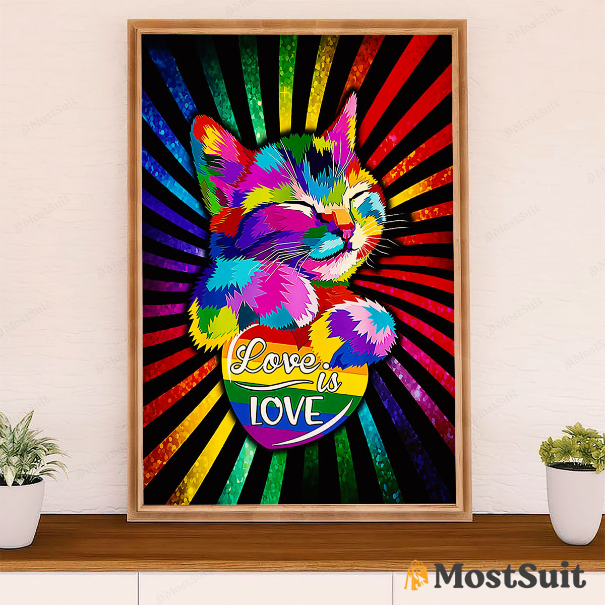 LGBT Gay Pride Month Poster Room Wall Art | Cat Gay Love Blink