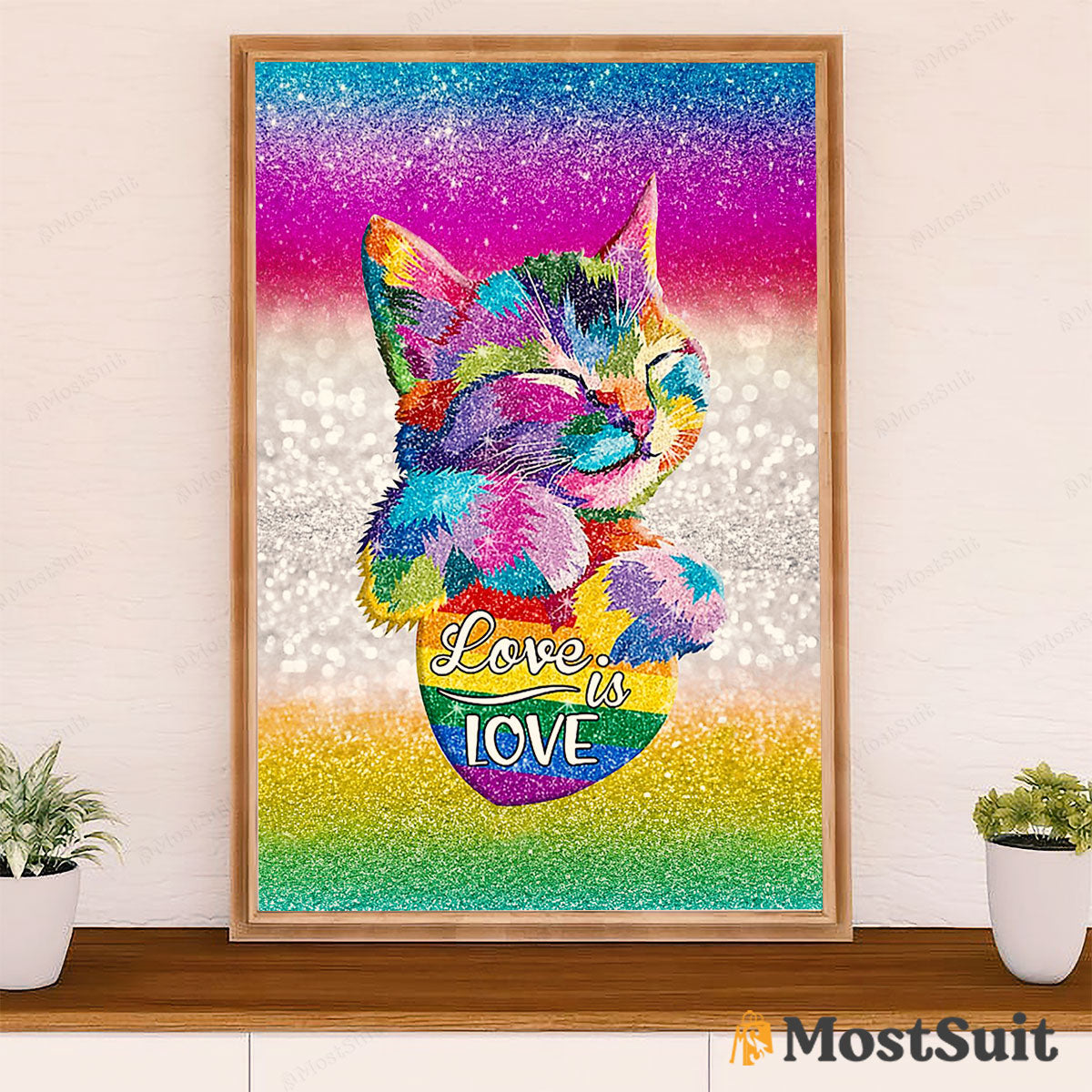 LGBT Gay Pride Month Poster Room Wall Art | Cat Gay Love